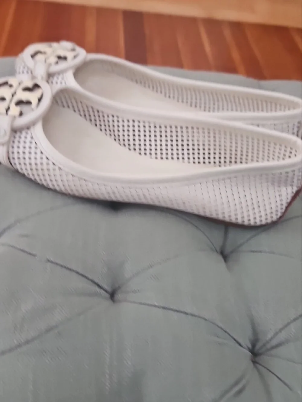 Tory Burch White Perforated Logo Ballet Flats